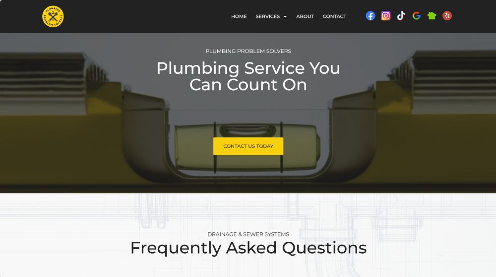 Plumbing service on the level and FAQ section of the Plumbing Problem Solvers website.