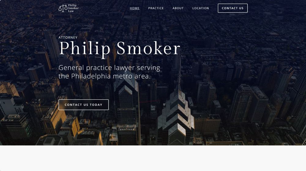 Hero section of the Philip Smoker Law website.