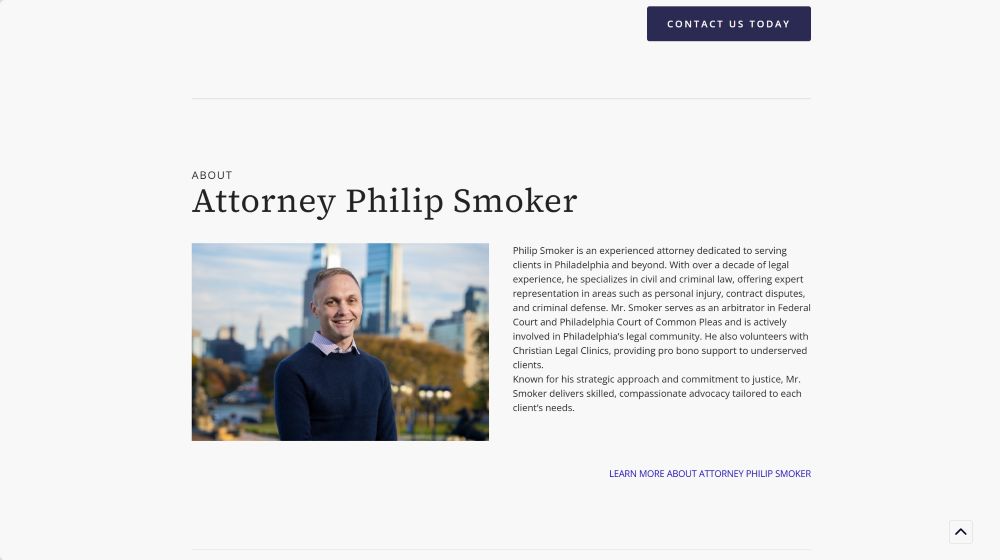 About section of the Philip Smoker Law website.