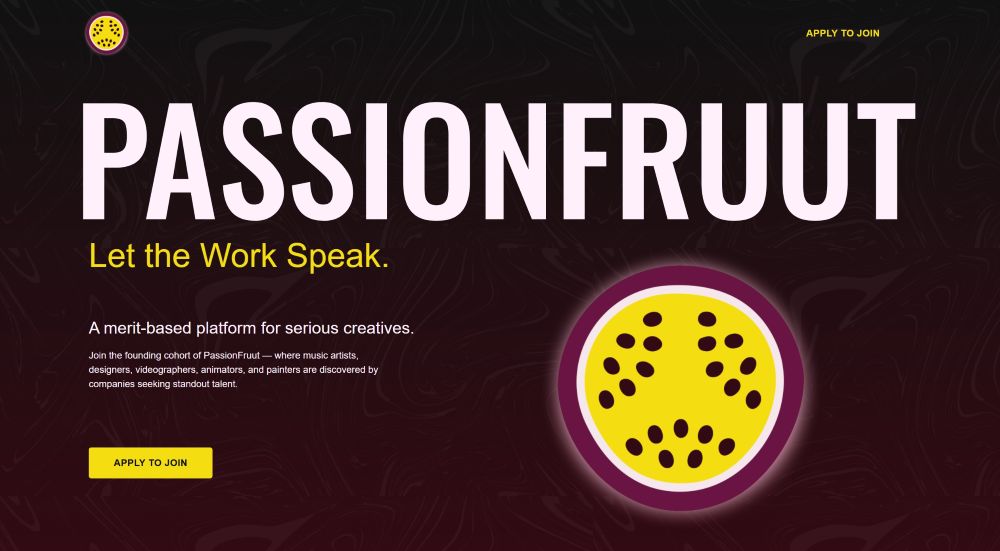Hero section of the Passion Fruut website.