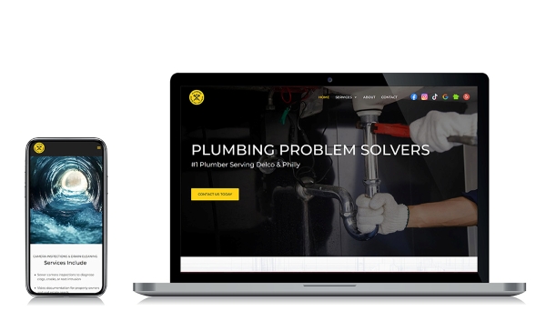 Plumbing Problem Solvers' website on mobile and laptop screens.