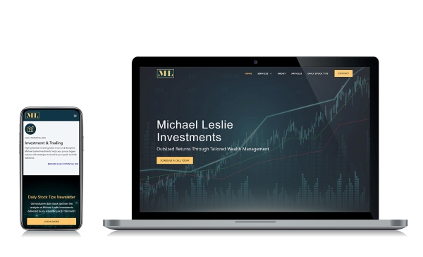 Michael Leslie Investments website on mobile and laptop screens.