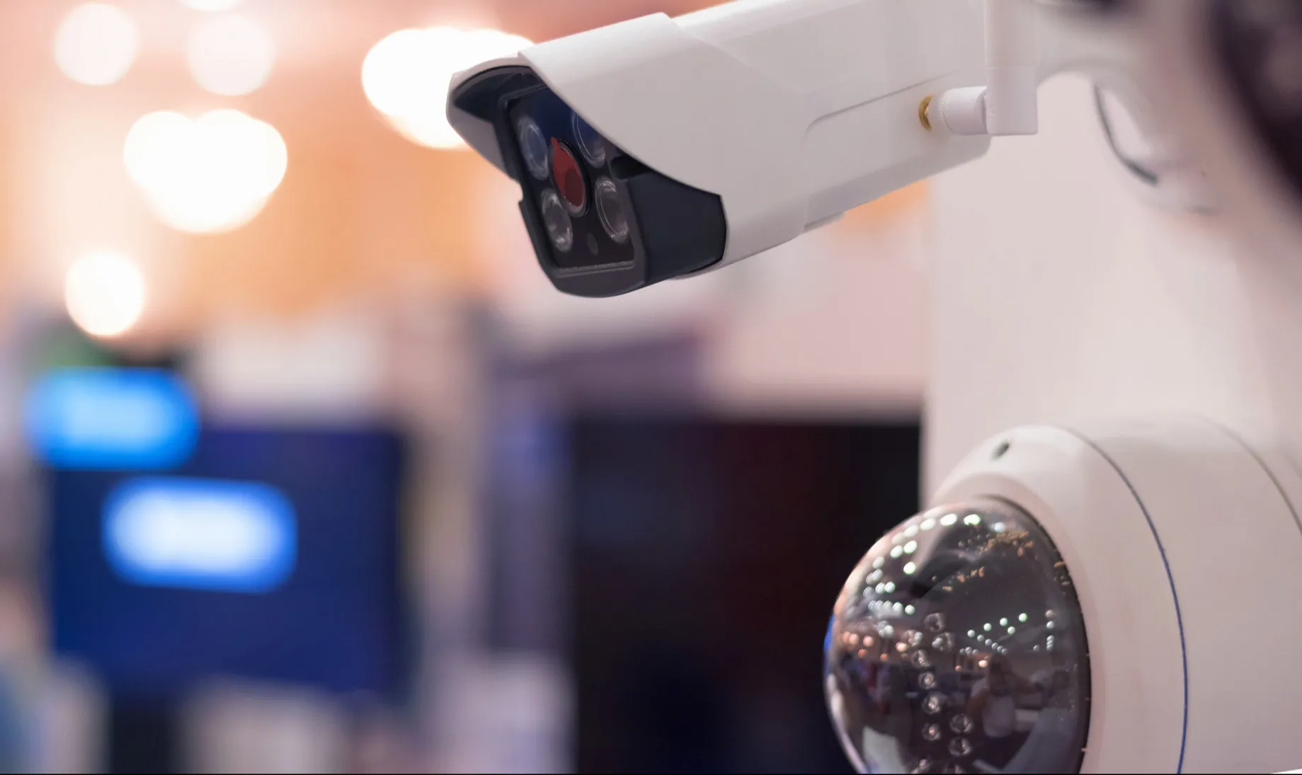 Bullet and dome security cameras on display