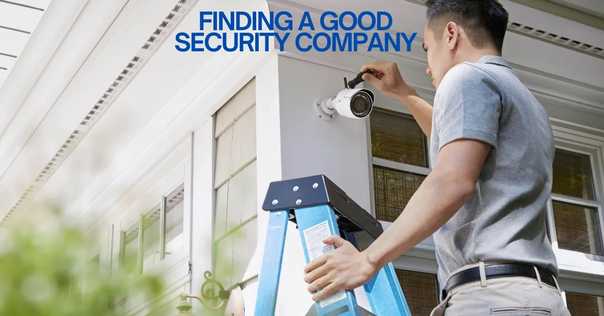 Technician positioning an exterior security camera