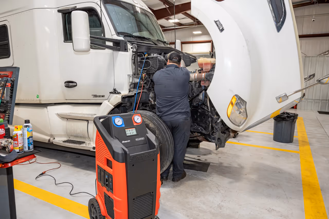 Truck in shop for HVAC repairs