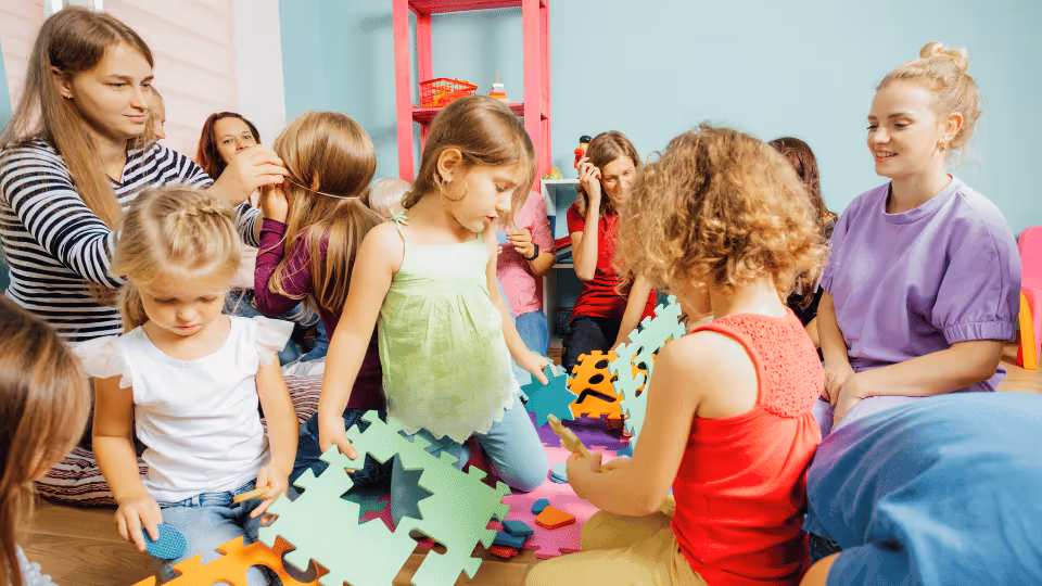 Children playing with toys in a classroom, showcasing a vibrant learning environment for parents in Houston, TX.