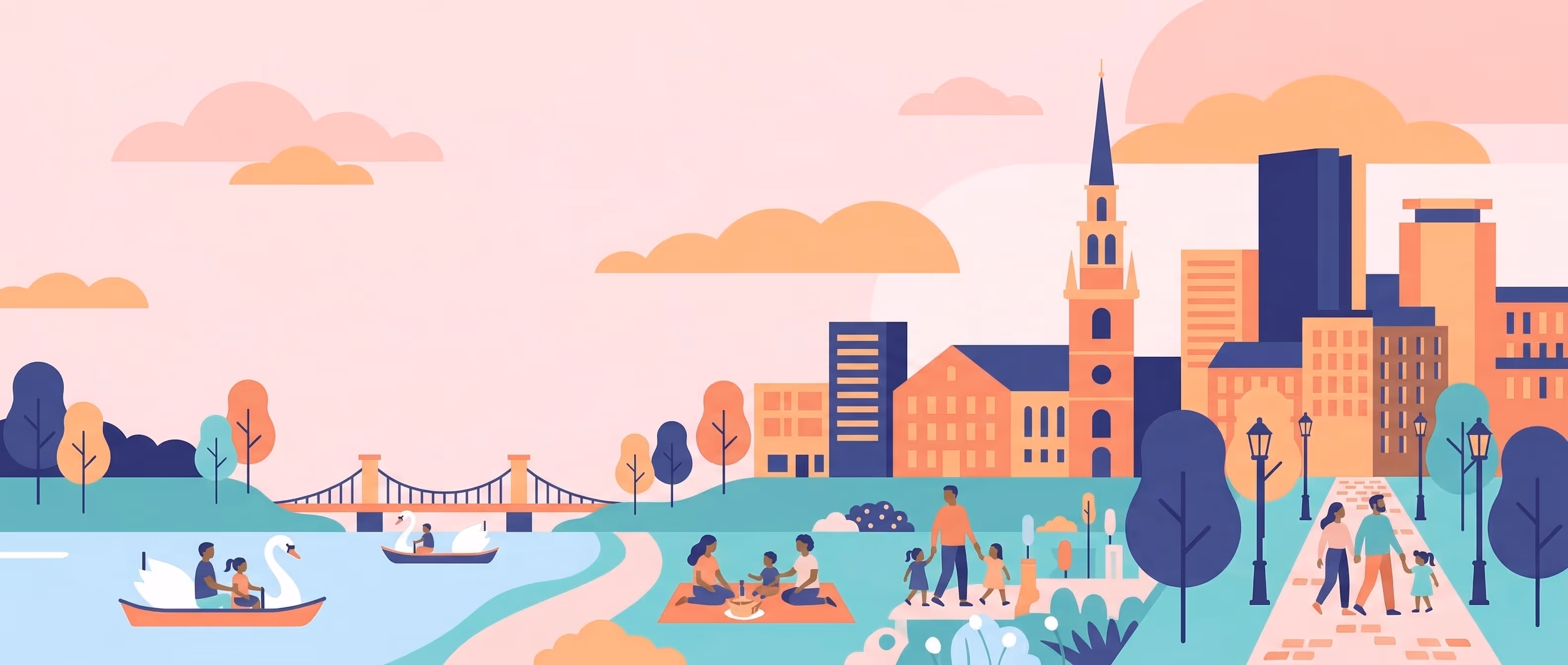 Illustrated cityscape of Austin