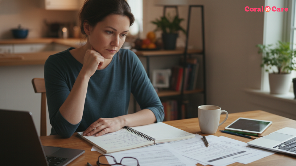 Parent reviewing insurance documents for pediatric therapy coverage