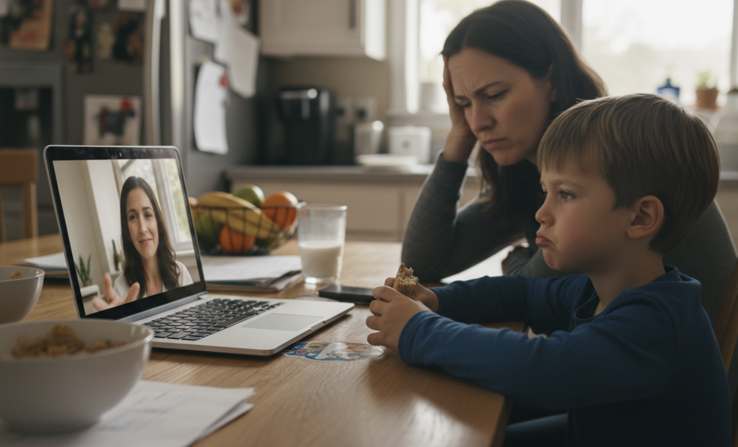 Parent and child engaged in virtual occupational therapy session