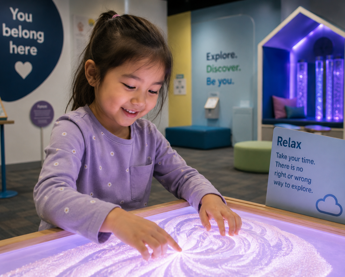 Child enjoying a calm, sensory-friendly activity in Boston
