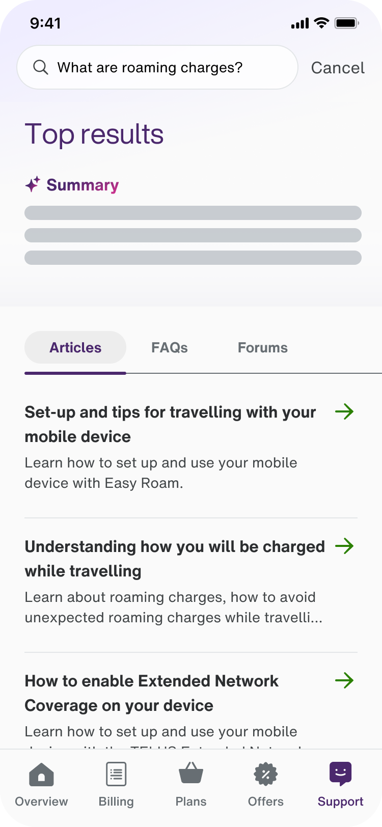 Mobile screen mockup showing AI generated search results