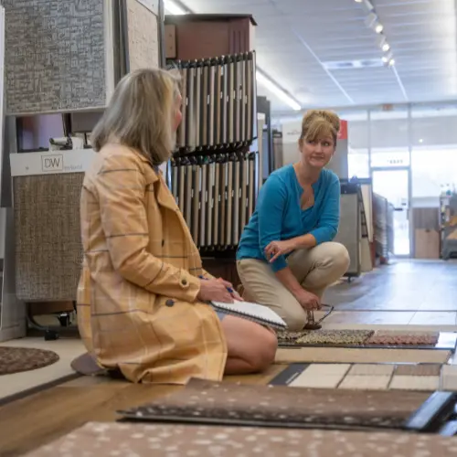 Greenville flooring expert in flooring showroom providing great customer care