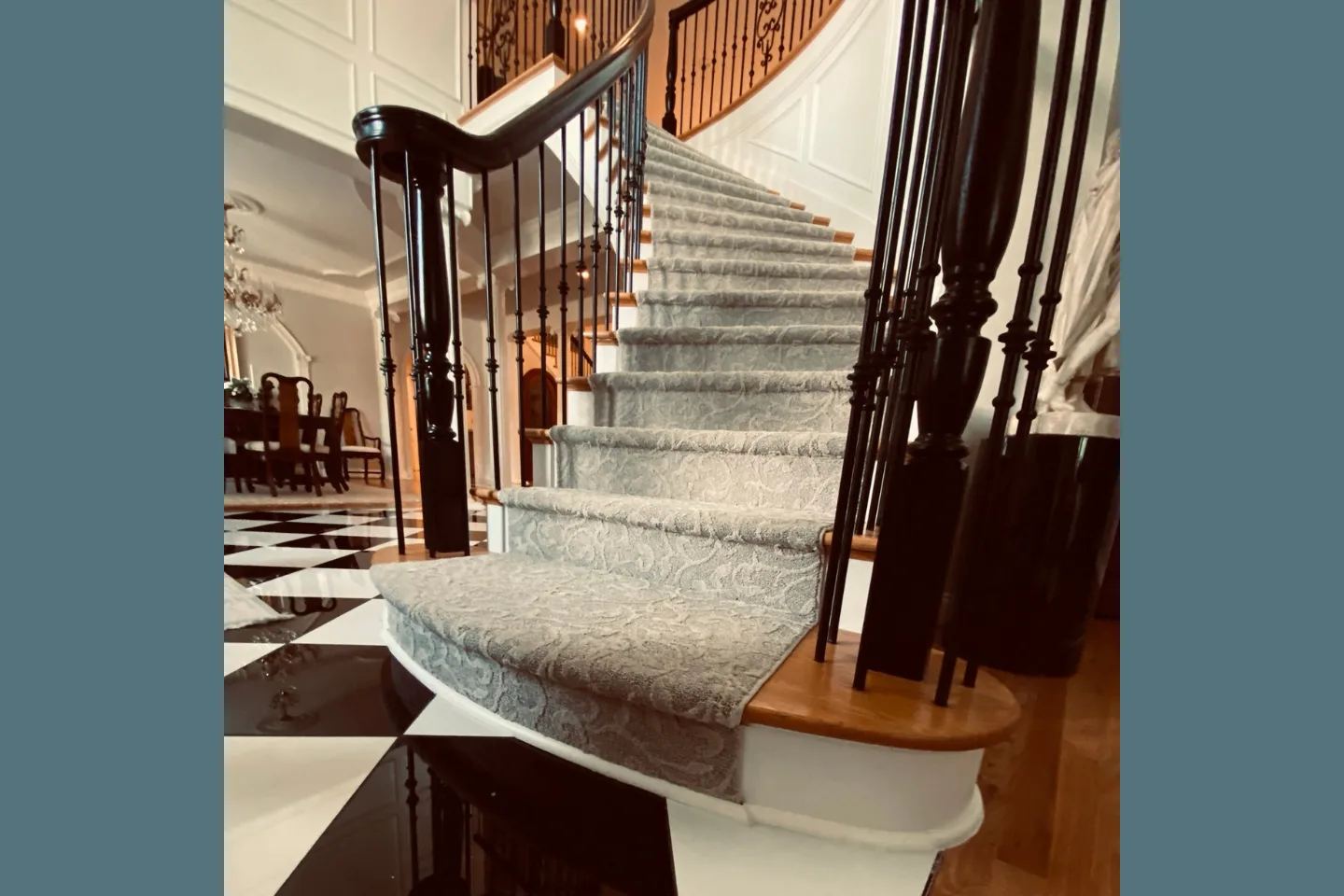 Luxury tile and stair runner in a Greenville Home