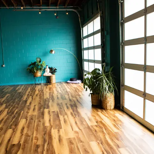 multi color wood looking luxury vinyl plank installed in a commercial space