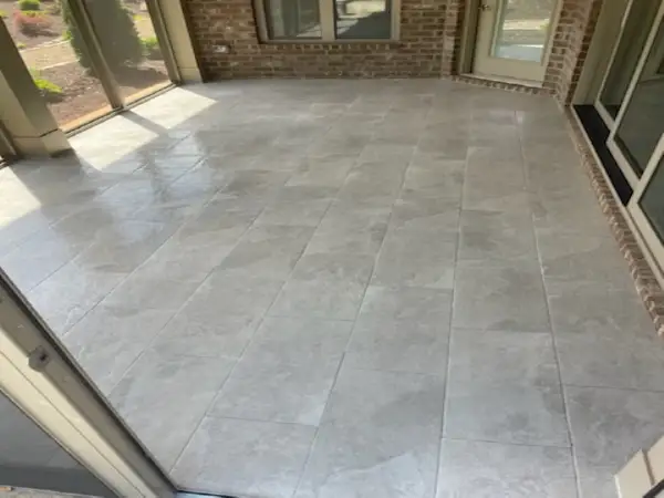 Shaw grey ceramic tile in sunroom