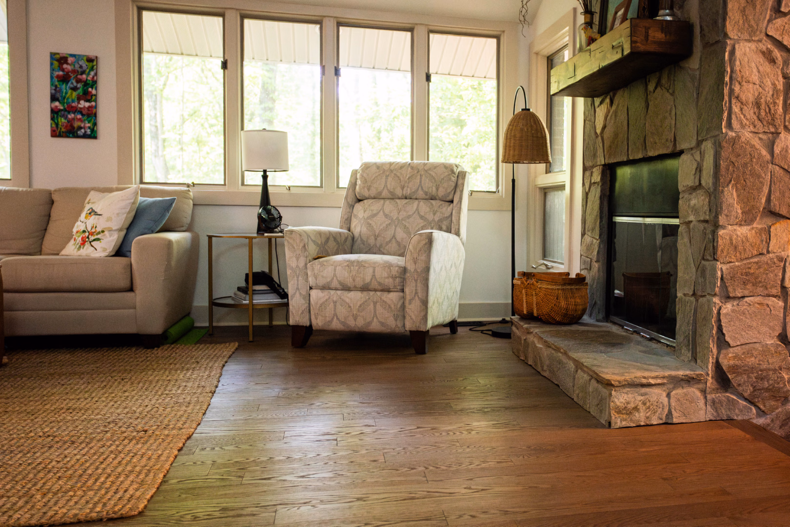 hardwood flooring installed in living room area in paris mountain home