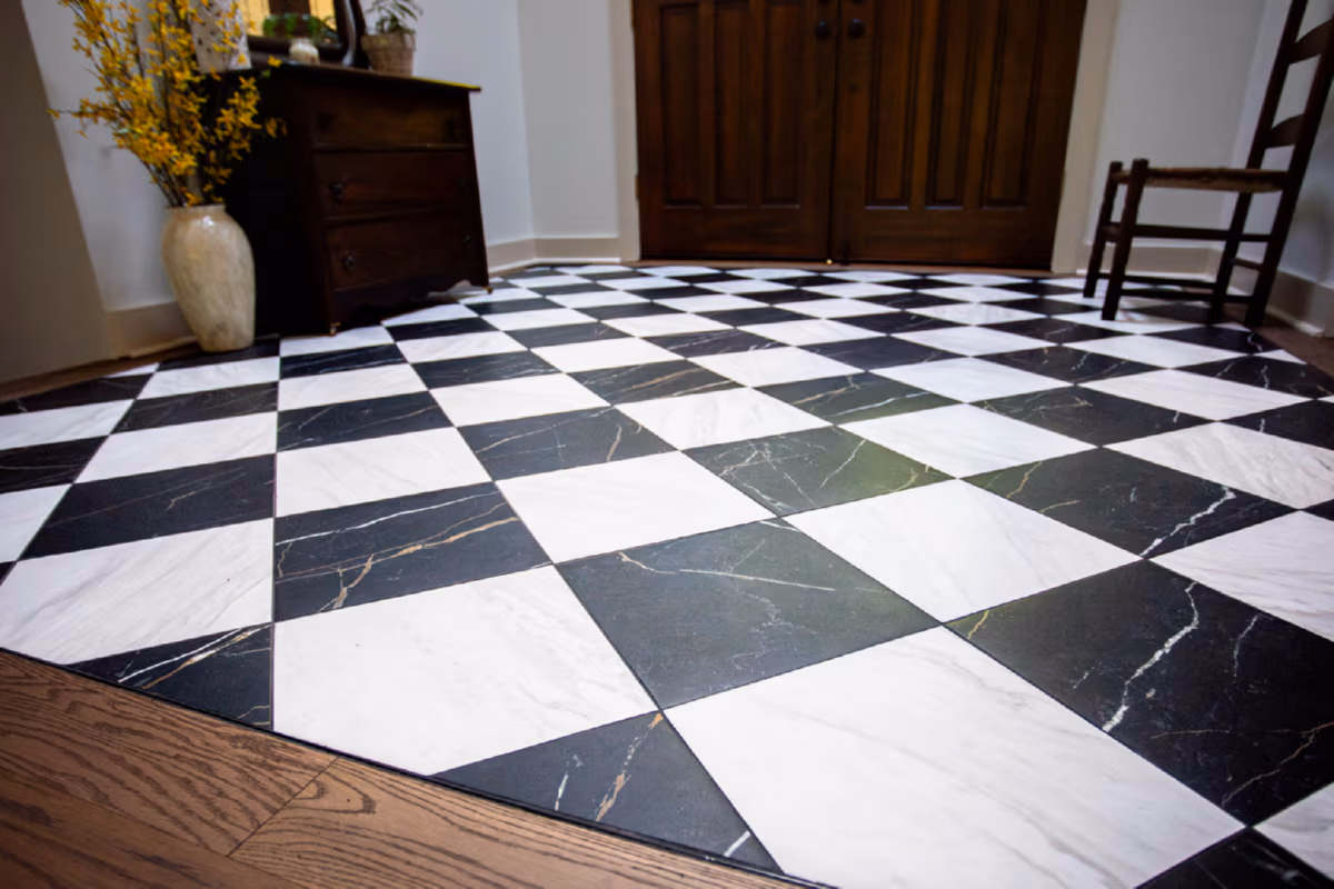 tile flooring installed in entry way area in a paris mountain home