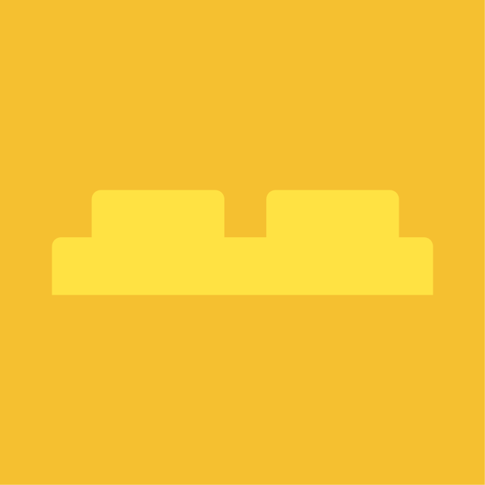 Yellow two-stud LEGO brick icon on a darker yellow square background.