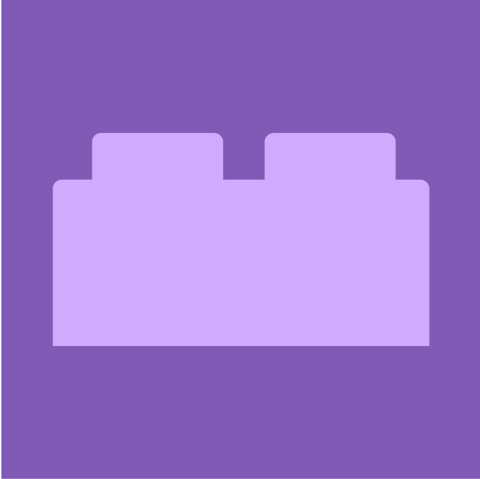 Purple two-peg building block piece icon on a darker purple square background.