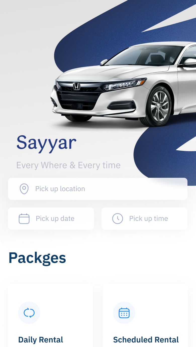 UI Screen of Sayyar Home page