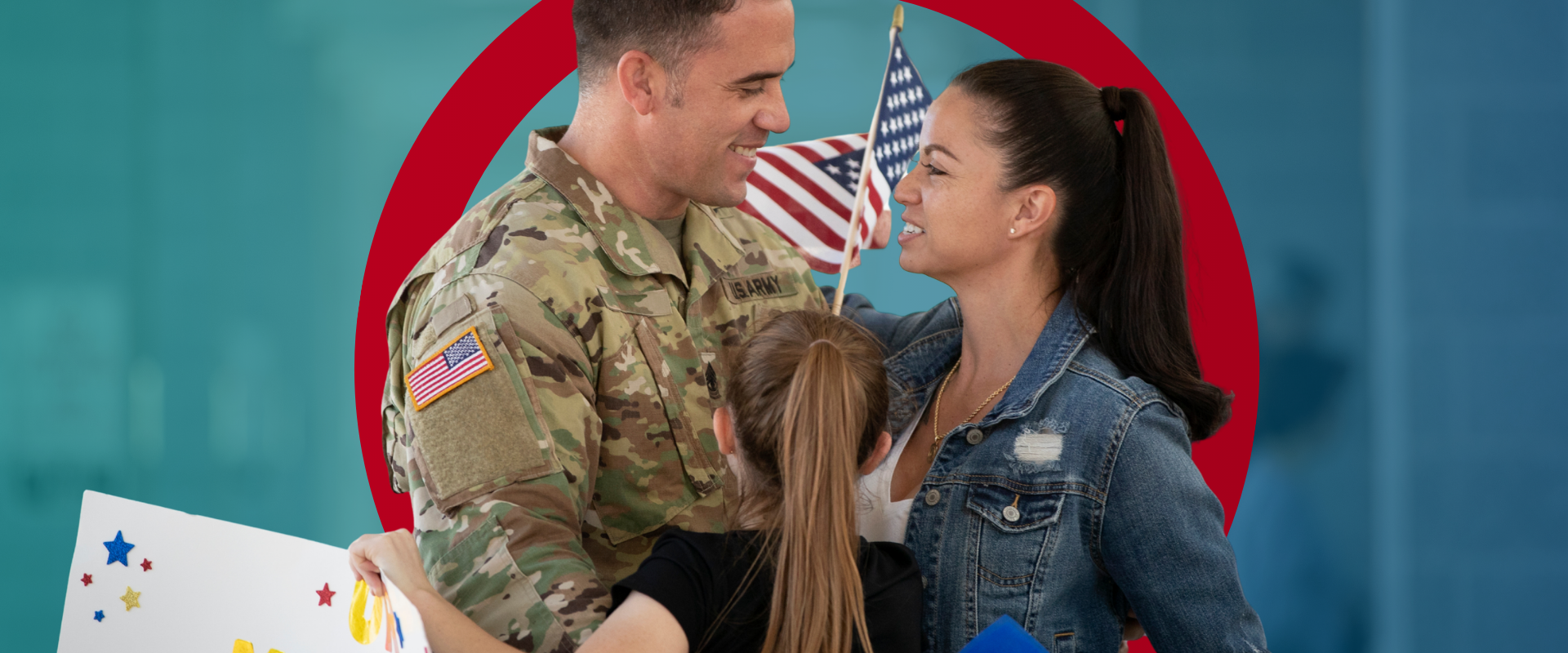Military family embracing from a soldier's return home