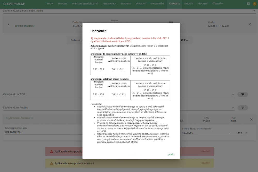Agroevidence činnosti - aplikace CleverFarm