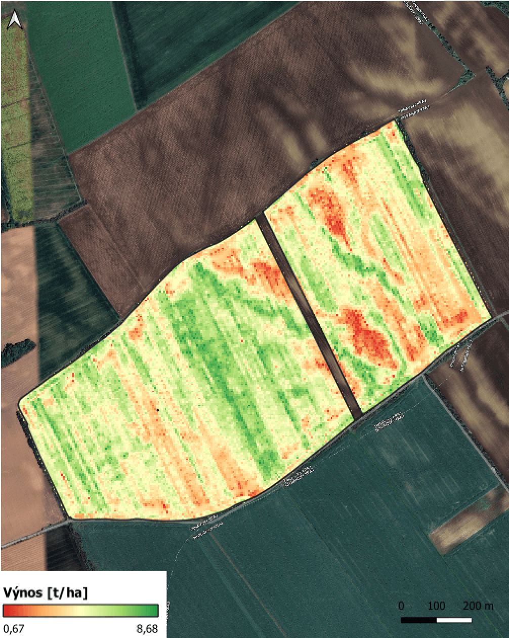 Výnosová mapa po kalibraci