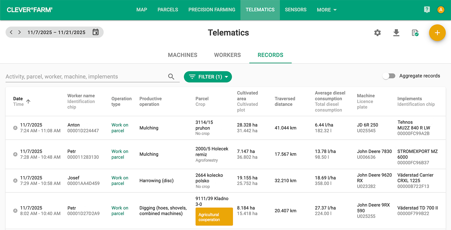 Aplikační mapy v CleverFarm aplikaci