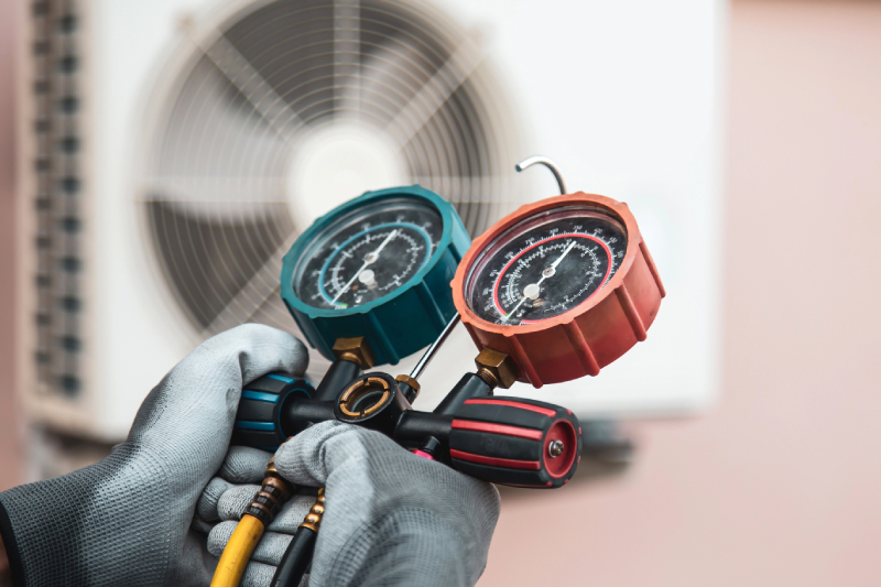 HVAC technician checking refrigerant levels.