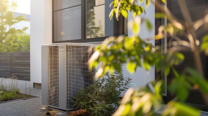 Modern outdoor AC unit near house