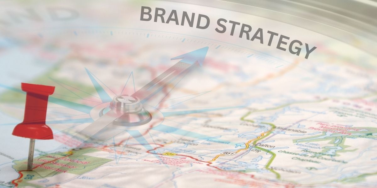 A colorful graphic depicting a compass and map, symbolizing brand strategy as a guide for business navigation.