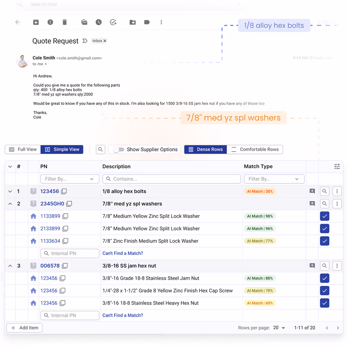 Create quotes and quickly respond to RFQs directly from emails using AI.