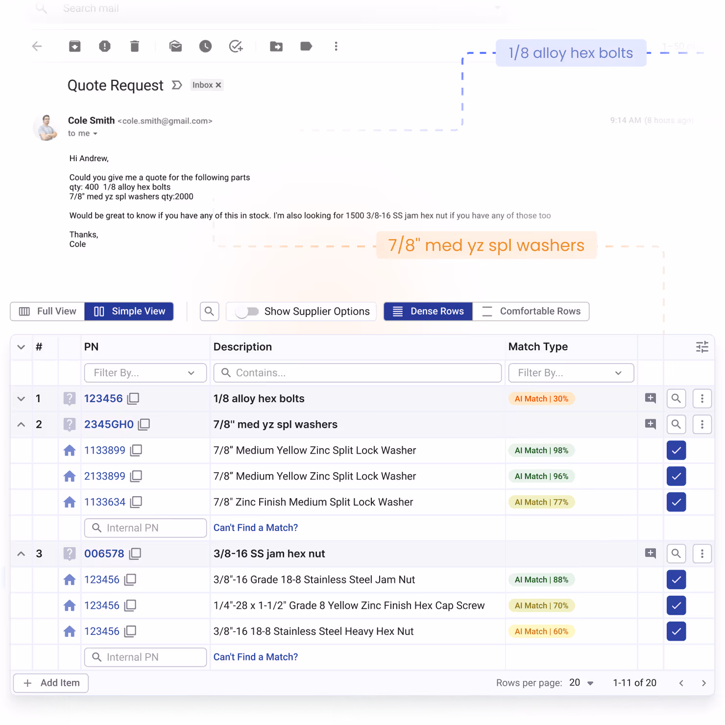 Create quotes and quickly respond to RFQs directly from emails using AI.