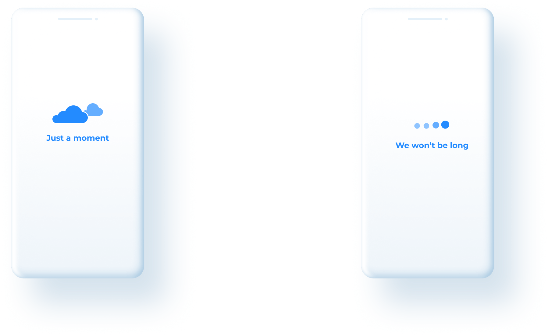 Two mobile screens showing a loading screen animation, demonstrating how motion can reduce perceived wait time and keep users engaged.
