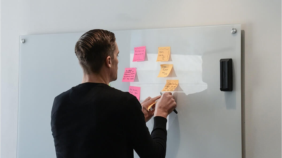 Patrick working on a brainstorming project.