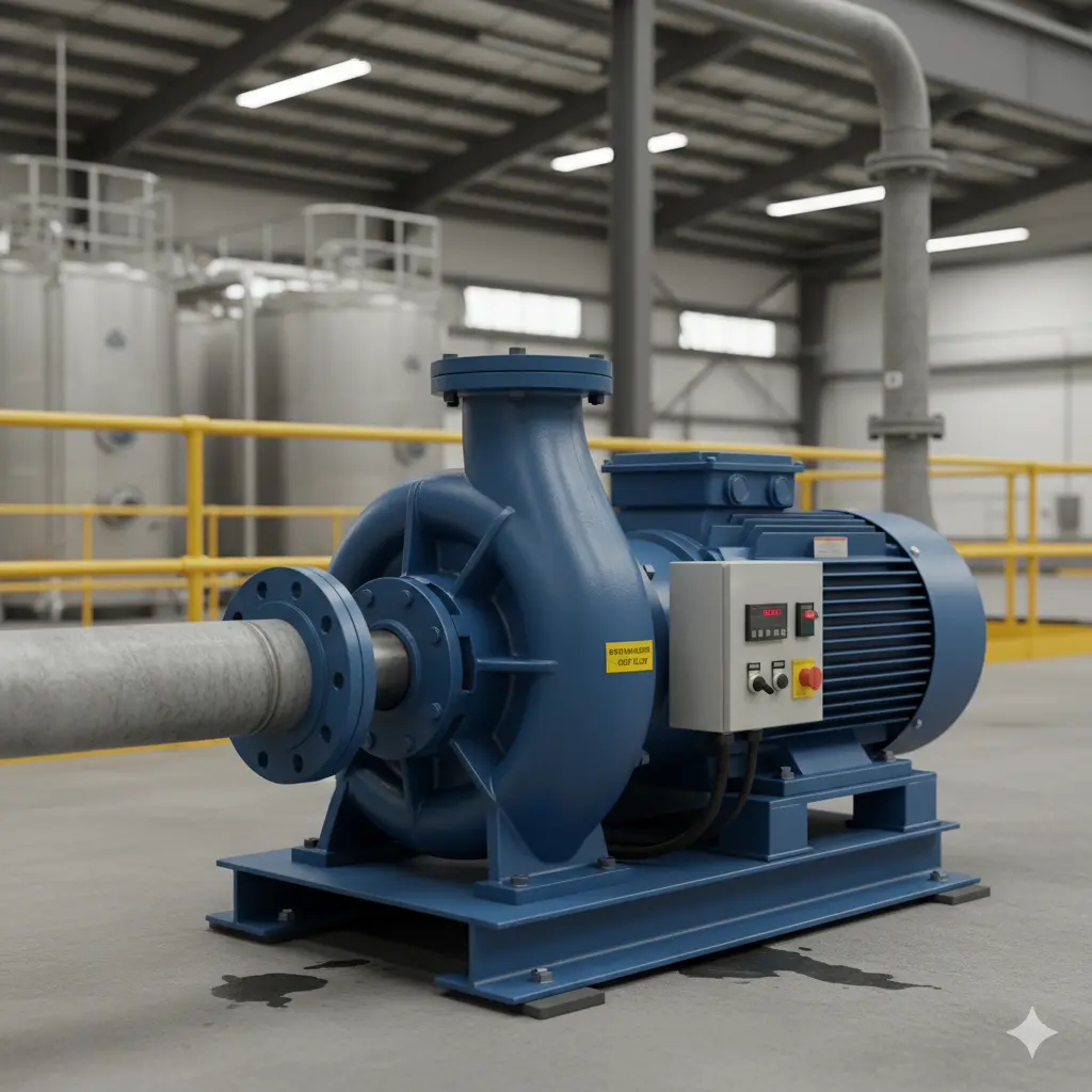 Industrial centrifugal pump installation in chemical processing plant