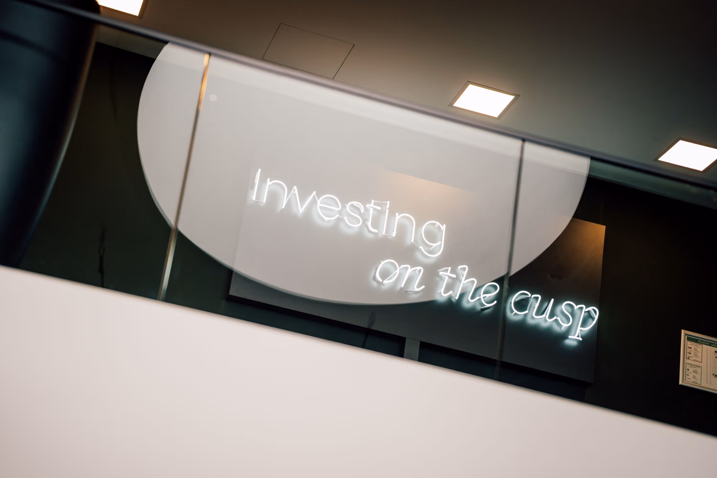 Cusp Capital office with slogan "investing on the cusp"
