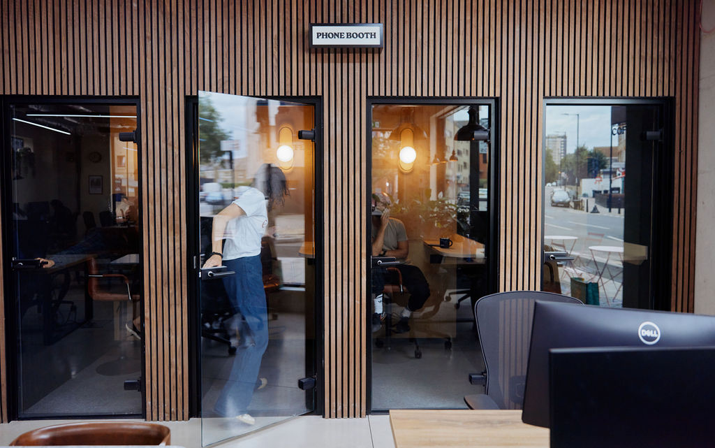 The soundproof phone booths at Drop-in Clapton coworking, E5