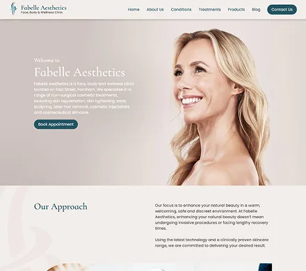 Fabelle Aesthetics clinic website homepage