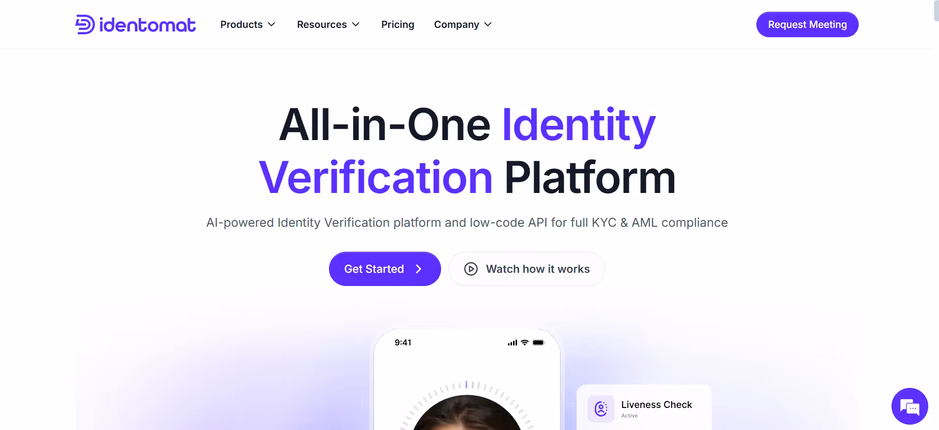 homepage screenshot of identomat - all in one identity verification platform