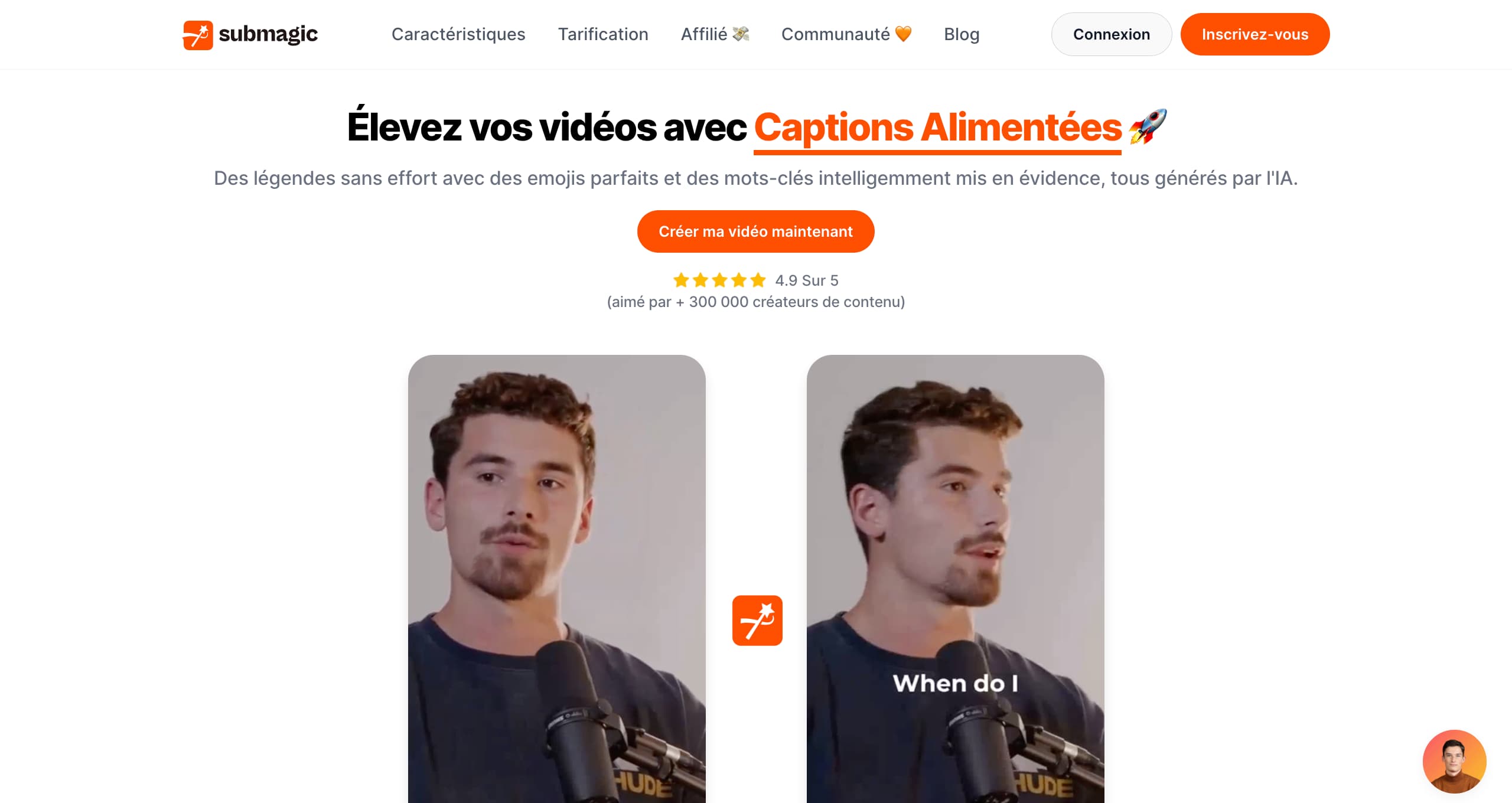 Landing page de l'intelligence artificielle Submagic