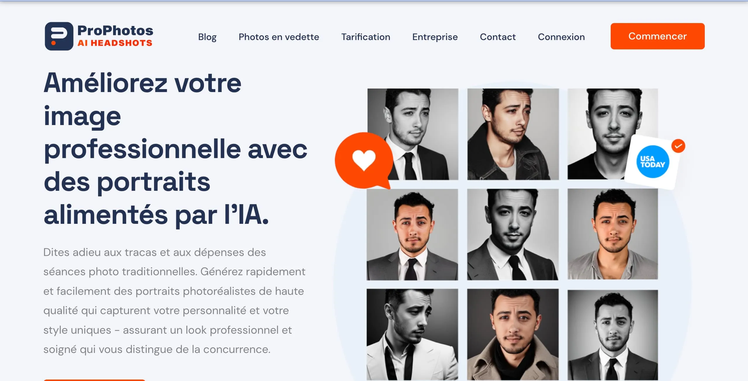 Landing page du site prophotos
