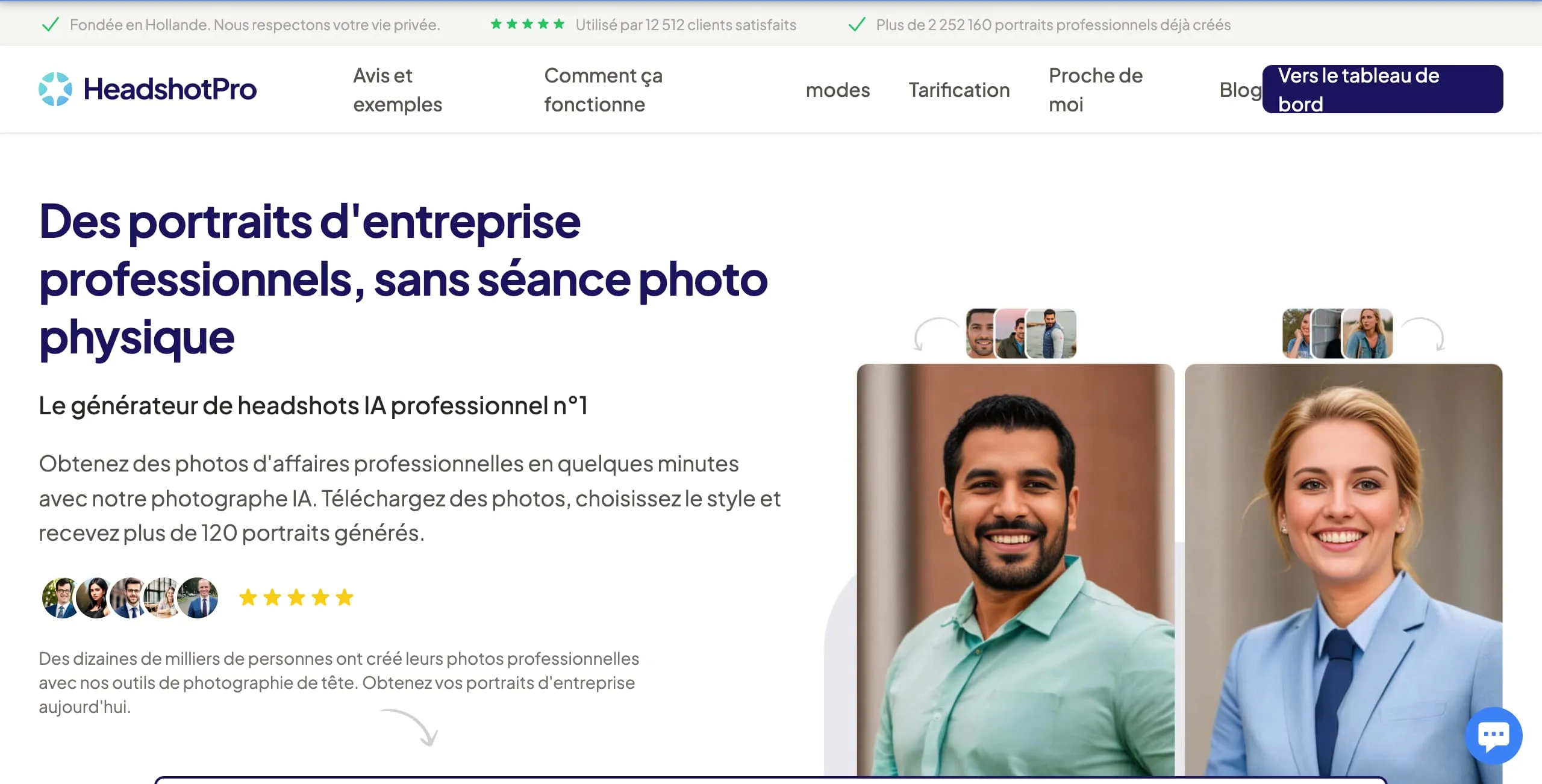 Landing page du site headshotpro