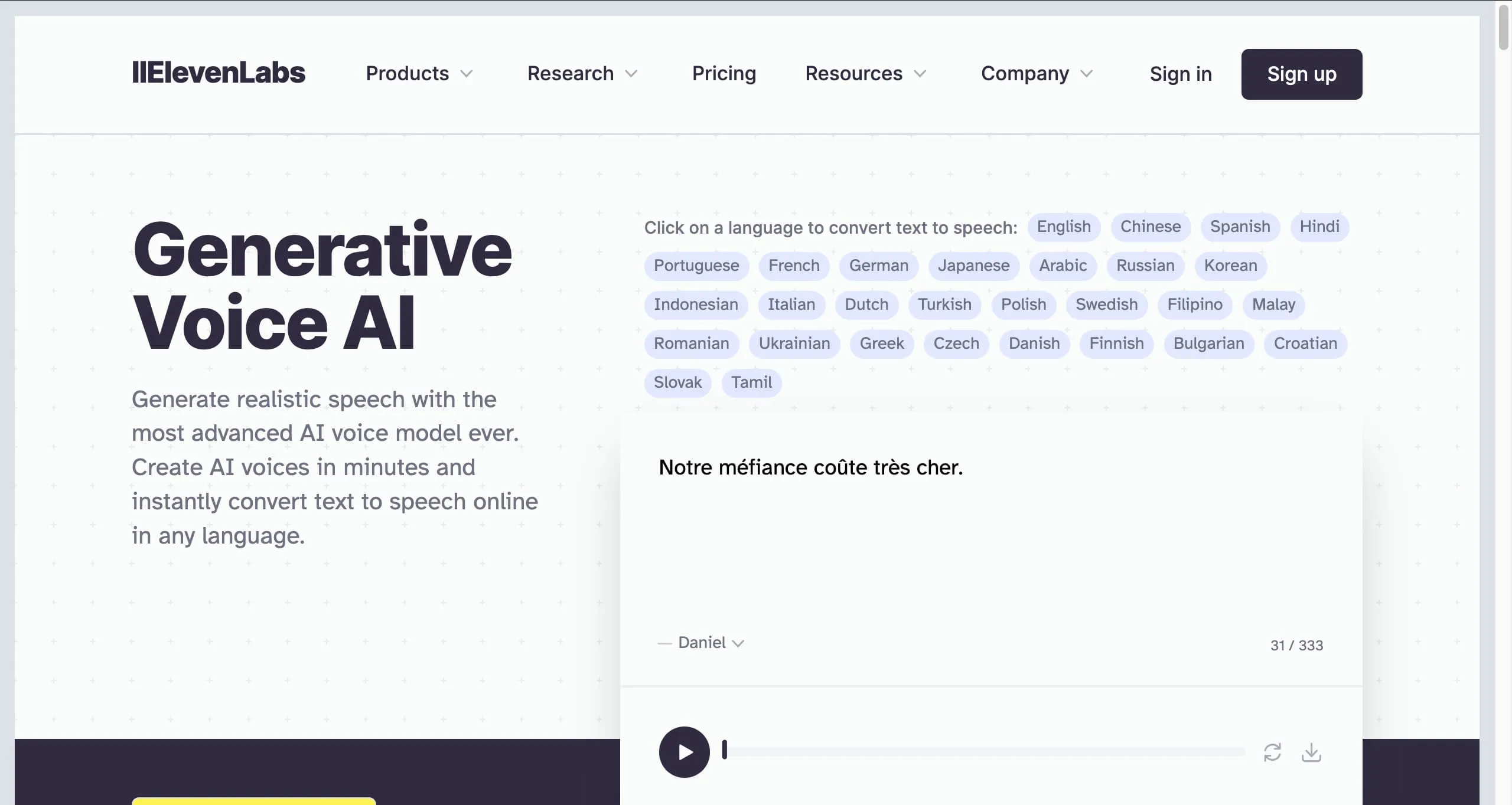 ElevenLabs site internet