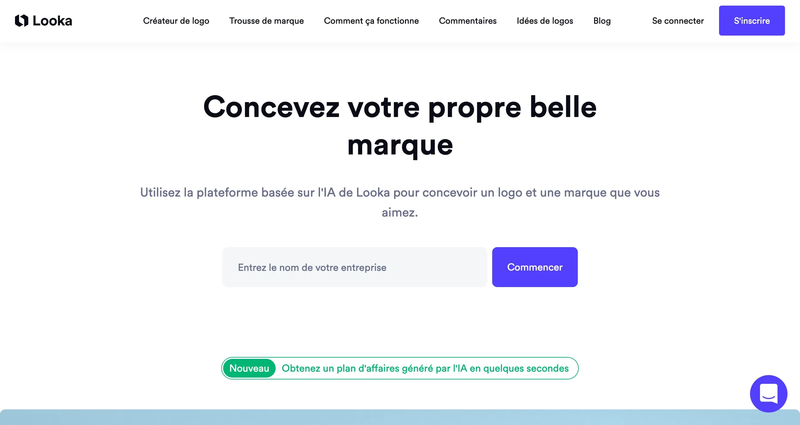 Landing page du site Looka