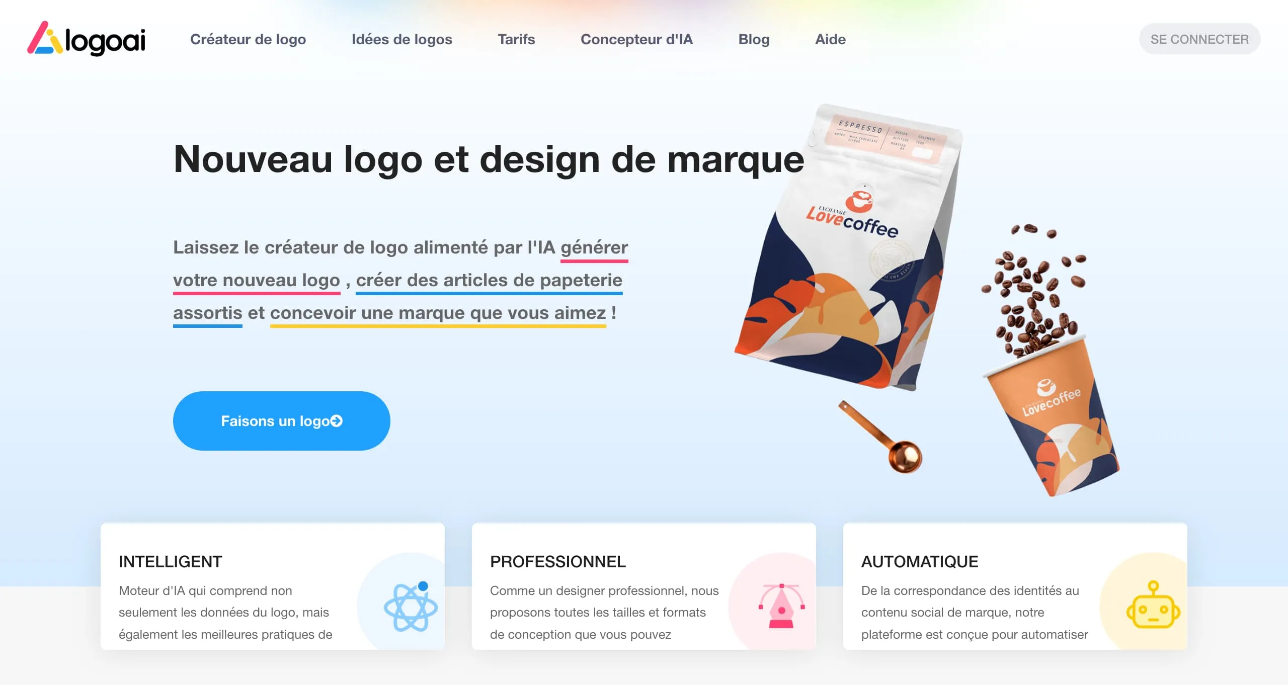 Landing page du site LogoAI