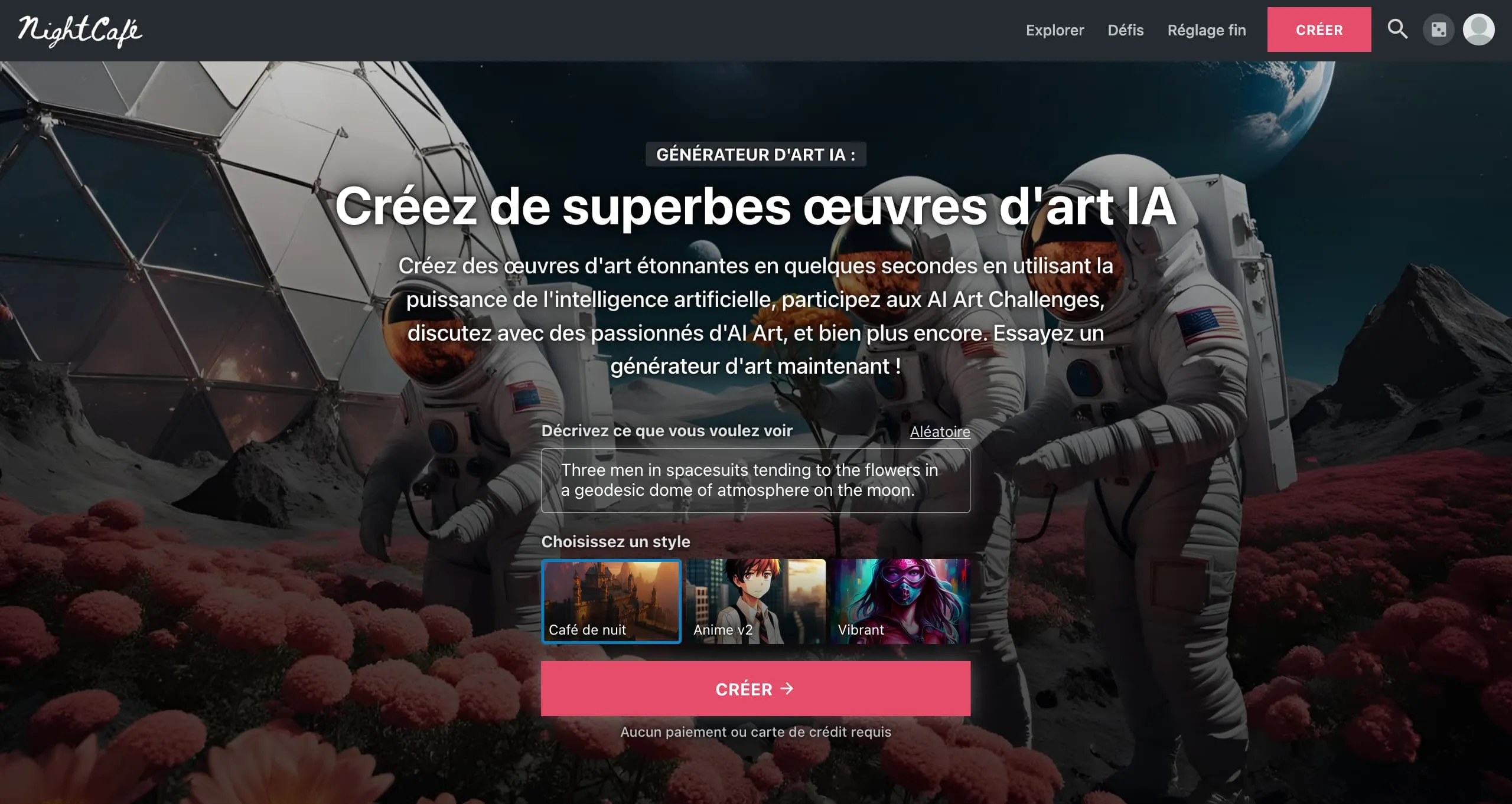 NightCafe landing page