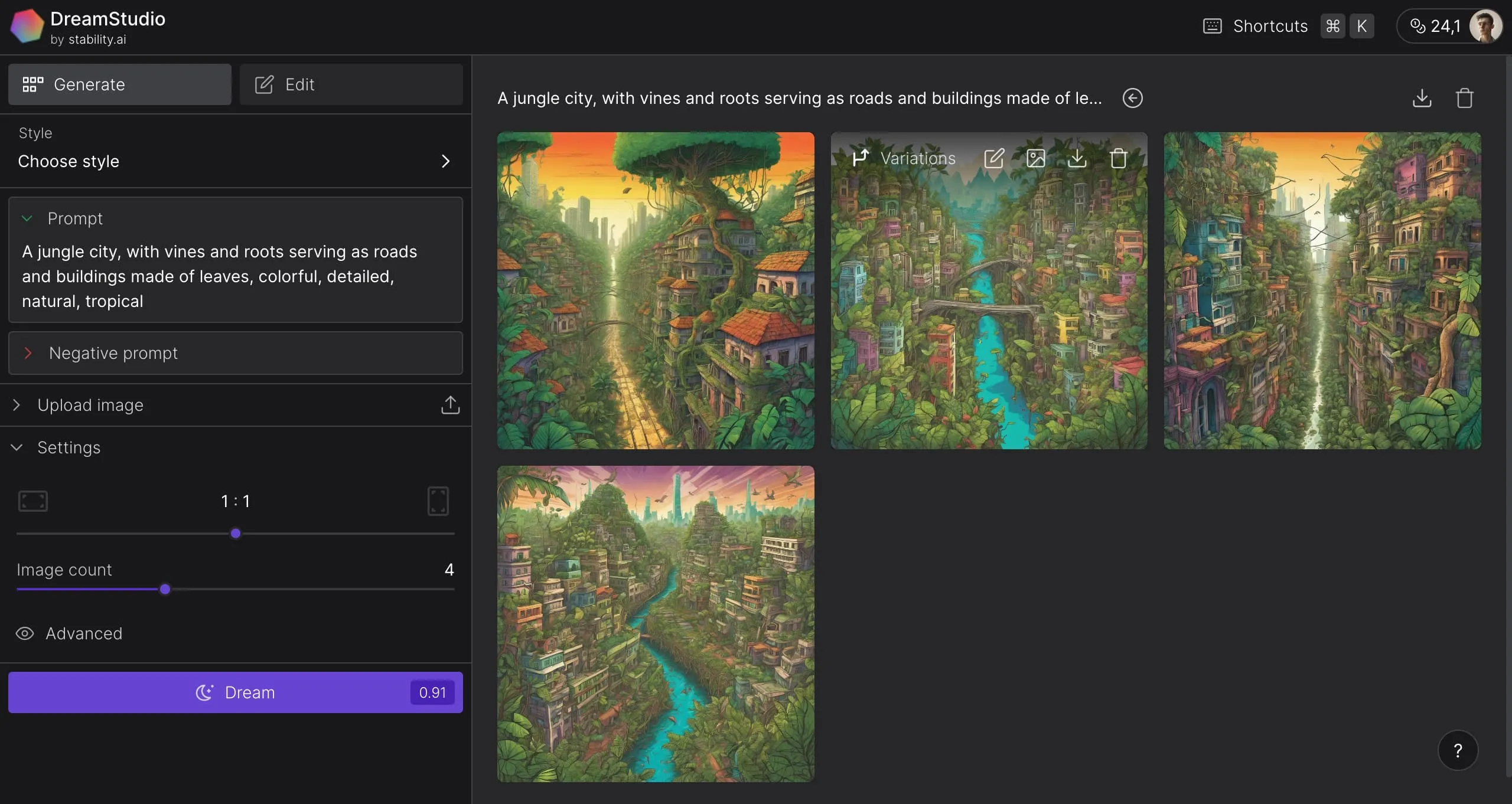 DreamStudio landing page