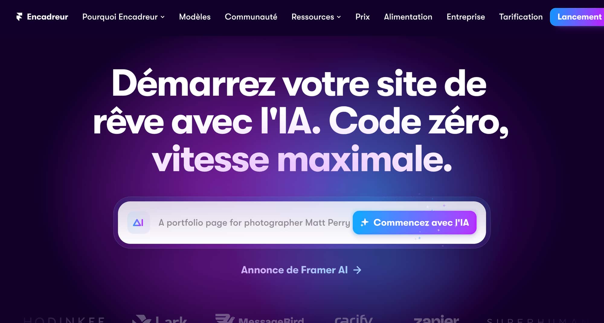 site internet de l'intelligence artificielle Framer