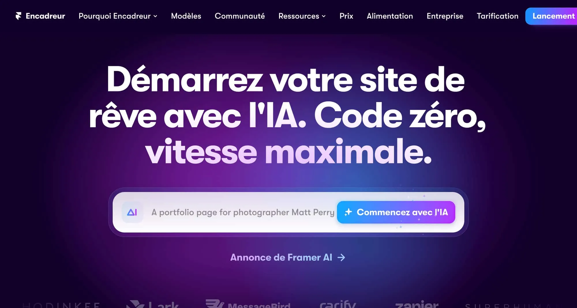 site internet de l'intelligence artificielle Framer